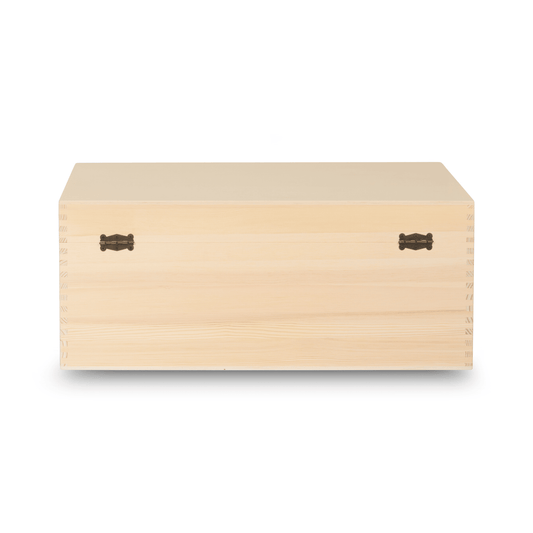Houten kist met deksel 60cm x 40cm x 23cm – Achterzijde - onbewerkte opbergkist in 4 maten, perfect om zelf te versieren.