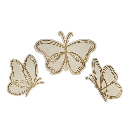 3 vlinders product foto - houten wanddecoratie – stijlvolle houten muurdecoratie voor de babykamer, perfect als unieke wanddecoratie.