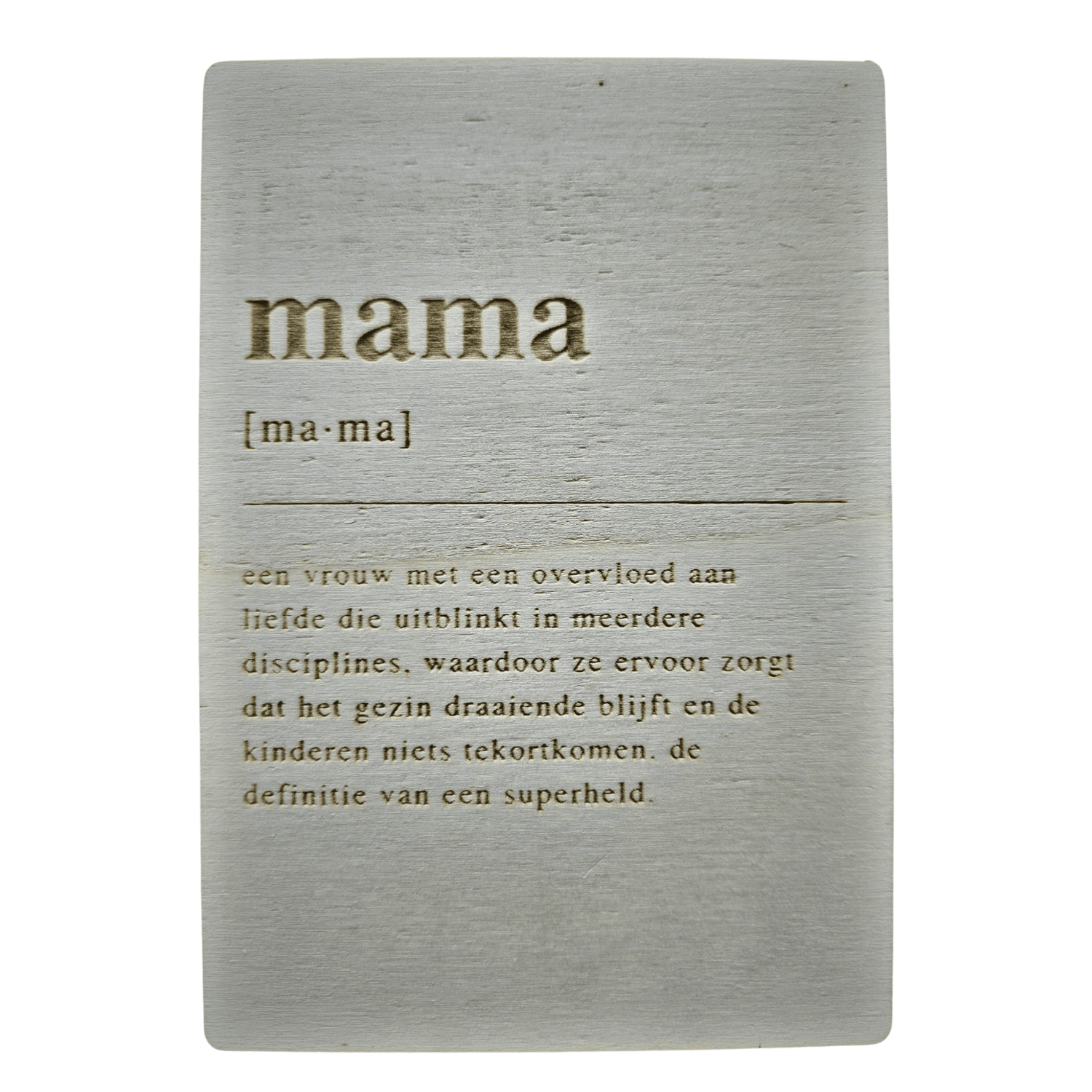 Houten bedankkaartje mama – een liefdevol cadeau voor mama, perfect om waardering en dankbaarheid te tonen - voorkant.