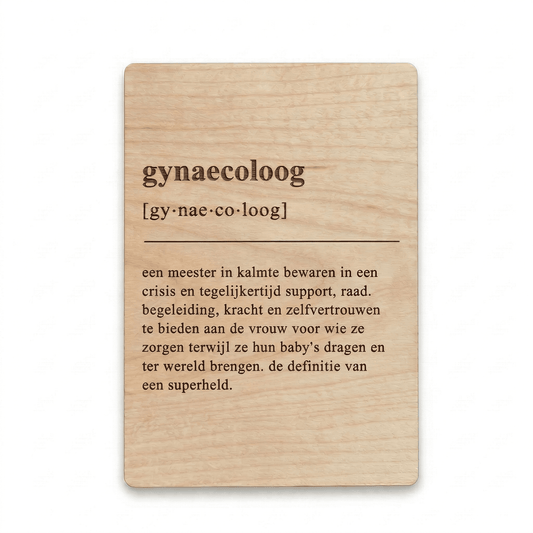 Houten bedankkaartje gynaecoloog – het perfecte bedankje voor een gynaecoloog, een uniek en persoonlijk cadeau - voorkant.