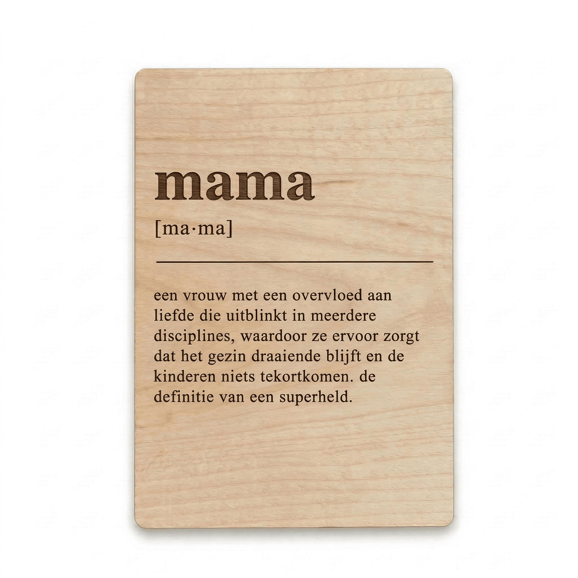 Houten bedankkaartje mama – een liefdevol cadeau voor mama, perfect om waardering en dankbaarheid te tonen - voorkant.