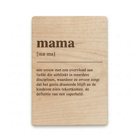 Houten bedankkaartje mama – een liefdevol cadeau voor mama, perfect om waardering en dankbaarheid te tonen - voorkant.