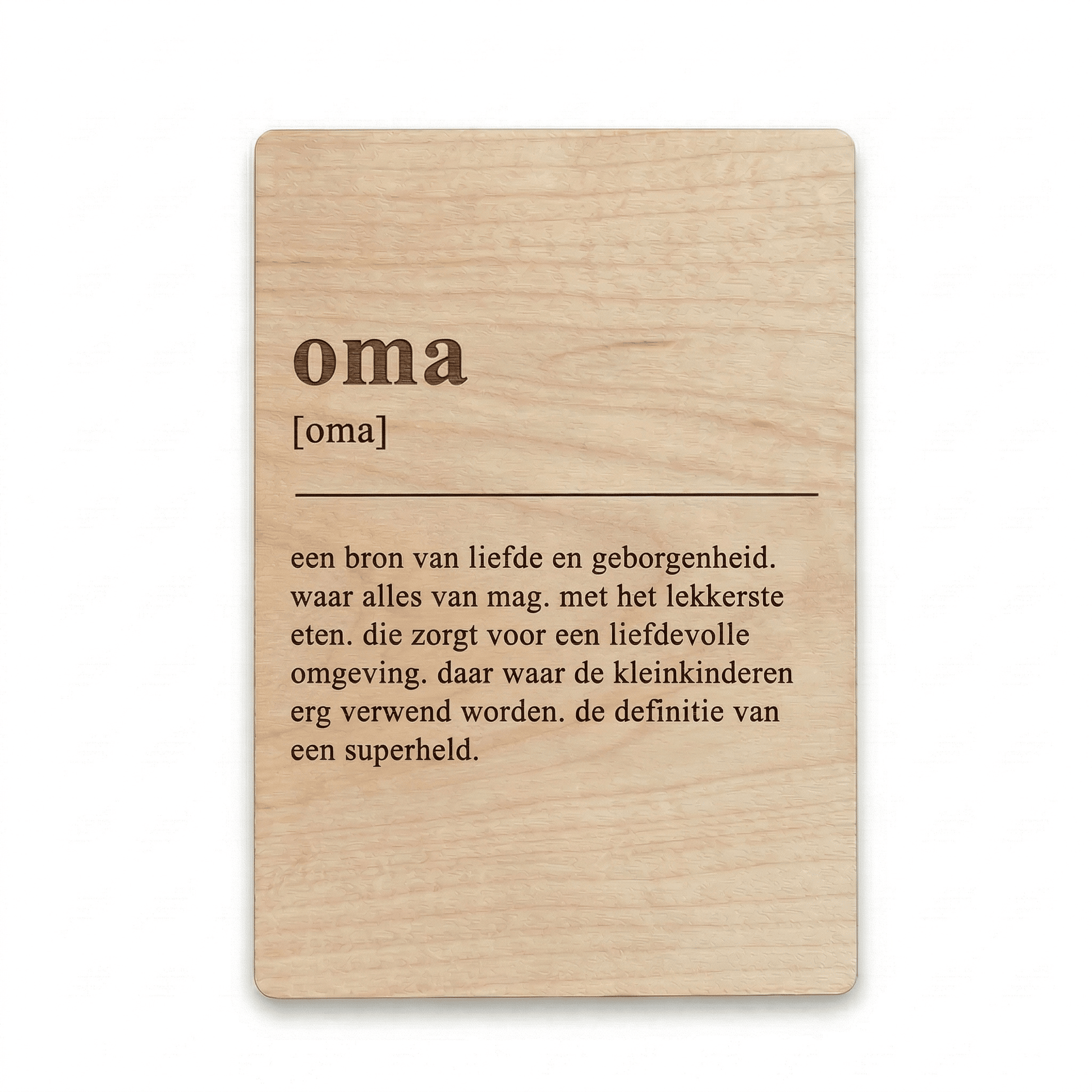 Houten bedankkaartje – een liefdevol cadeau voor oma, perfect om waardering en dankbaarheid te tonen - voorkant.