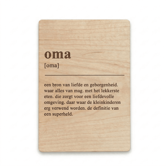 Houten bedankkaartje – een liefdevol cadeau voor oma, perfect om waardering en dankbaarheid te tonen - voorkant.