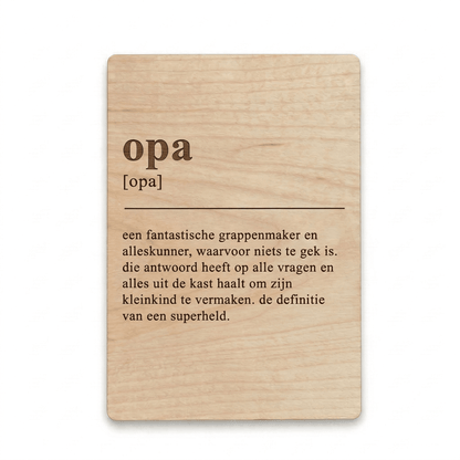 Houten bedankkaartje – een liefdevol cadeau voor opa, perfect om waardering en dankbaarheid te tonen - voorkant.