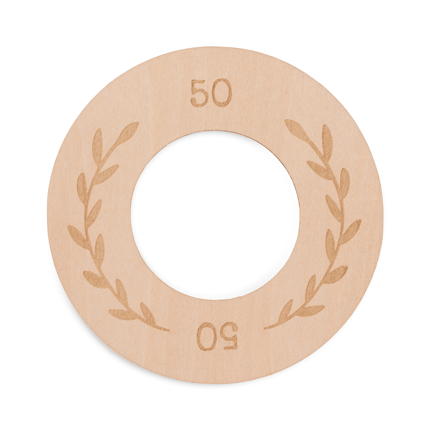 Houten kastverdeler op kledingroede voor baby- en kinderkleding, maat 50 met bladeren motief voor een georganiseerde kledingkast - vooraanzicht.