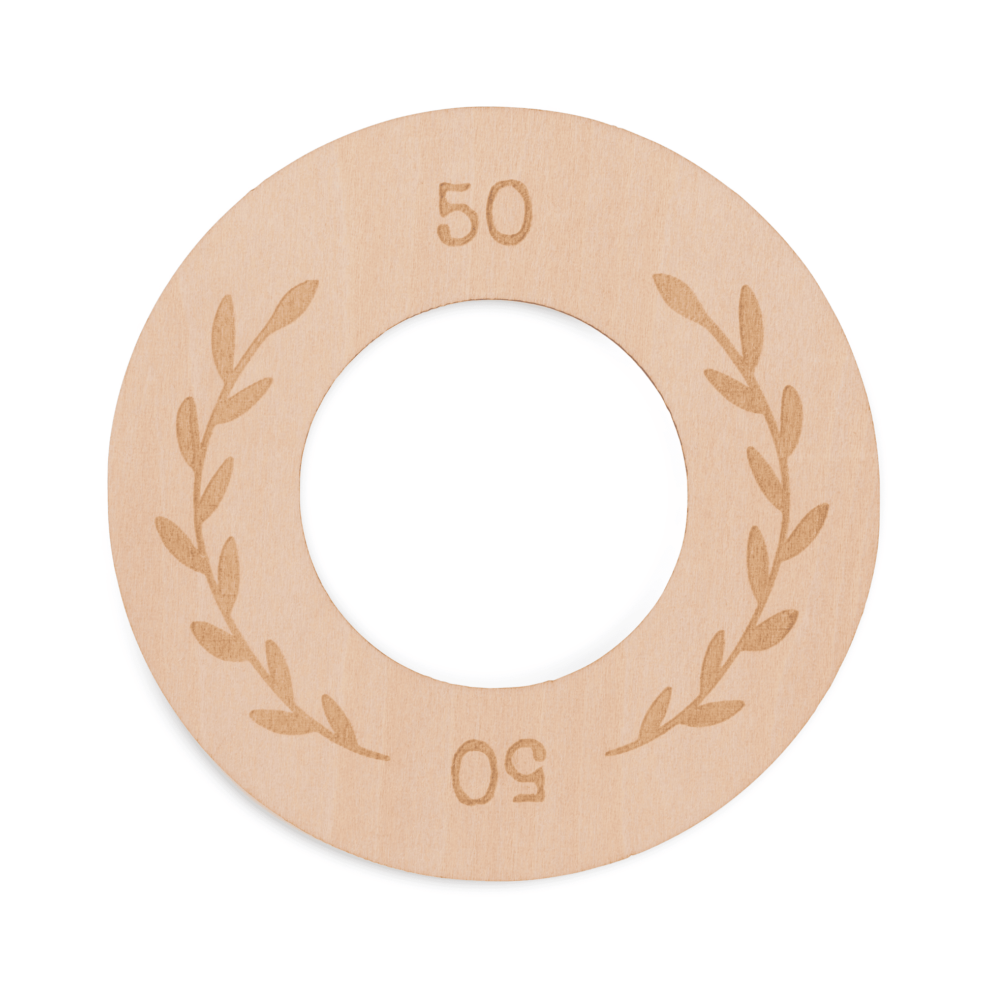 Houten kastverdeler op kledingroede voor baby- en kinderkleding, maat 50 met bladeren motief voor een georganiseerde kledingkast - vooraanzicht.