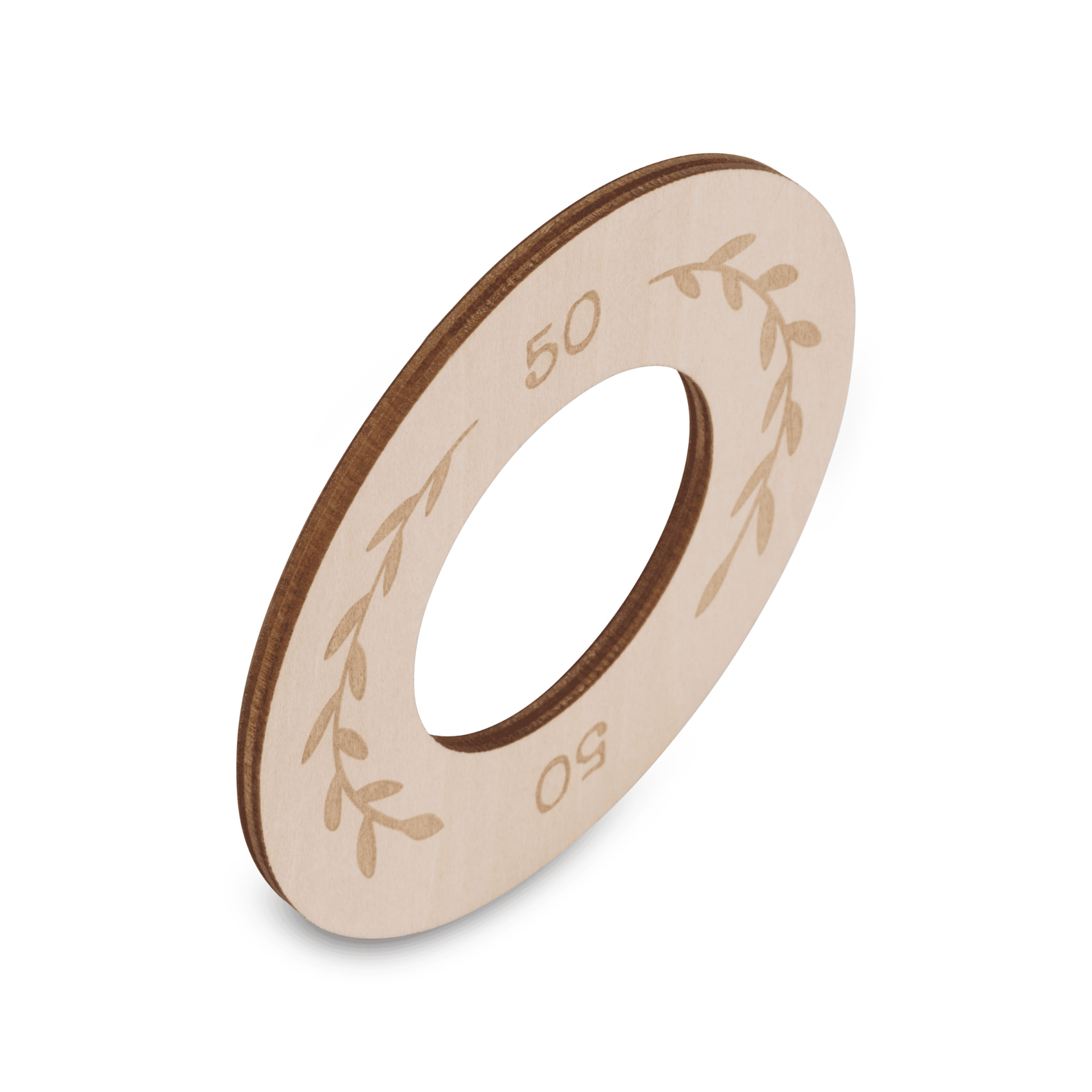 Houten kastverdeler voor baby- en kinderkleding, maat 50 met bladeren motief voor een georganiseerde kledingkast - schuinbovenaanzicht.