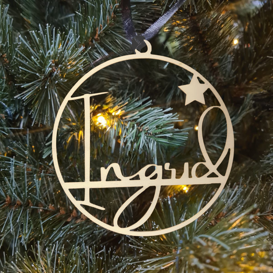 Houten Kerstbal Met Ster En Naam