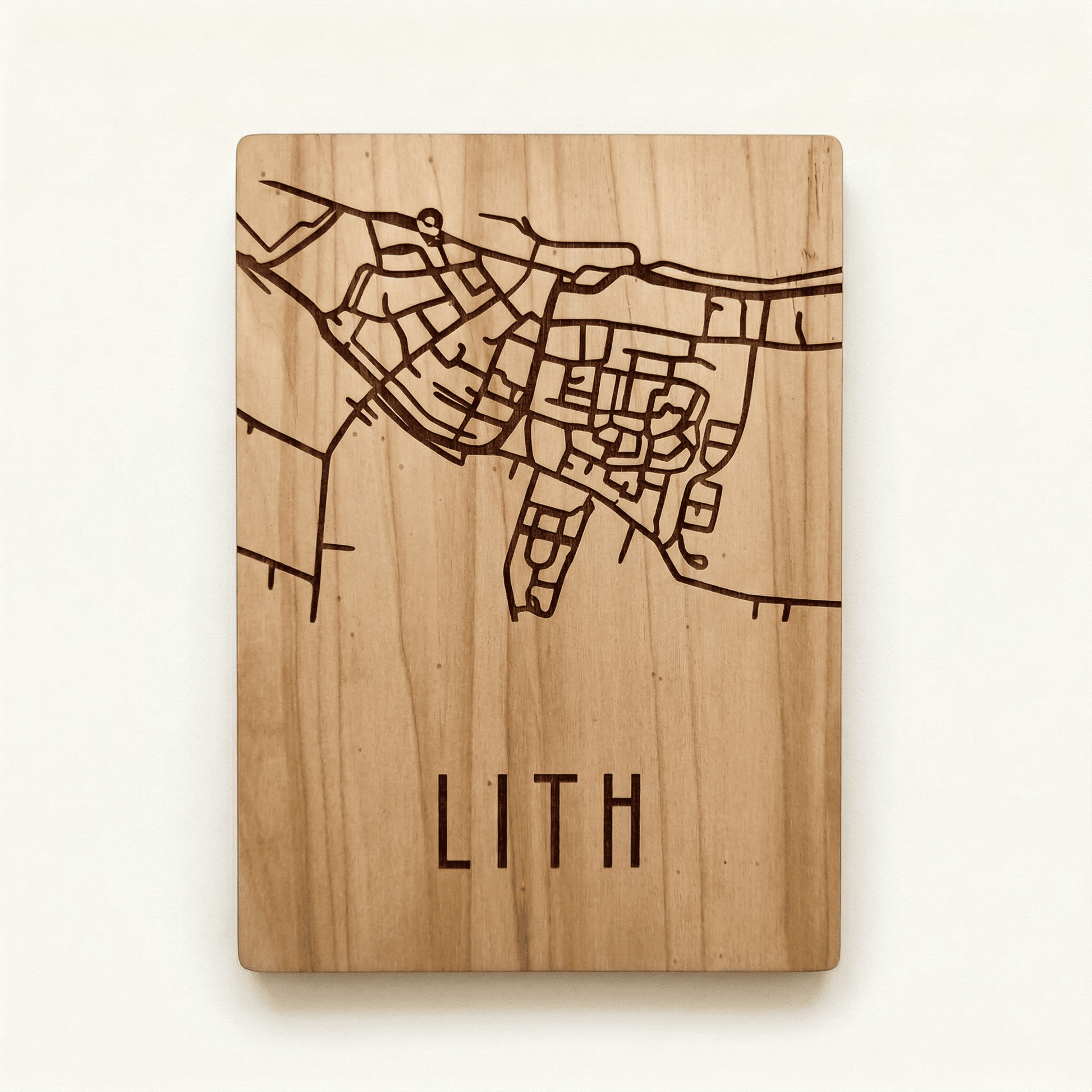 Houten stadskaart - stadkaart Lith – gedetailleerde stadsplattegrond van hout, perfect als uniek housewarming cadeau.