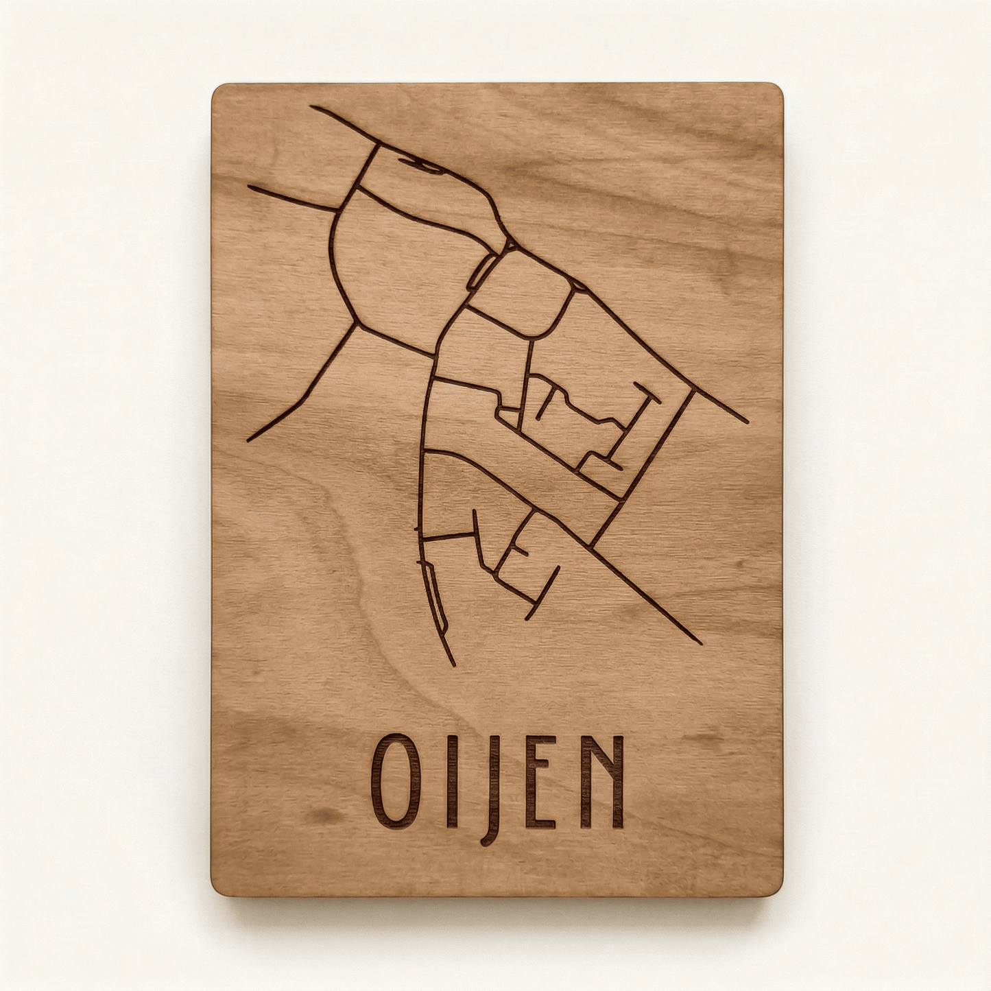Houten stadskaart - stadkaart Megen – gedetailleerde stadsplattegrond van hout, perfect als uniek housewarming cadeau.