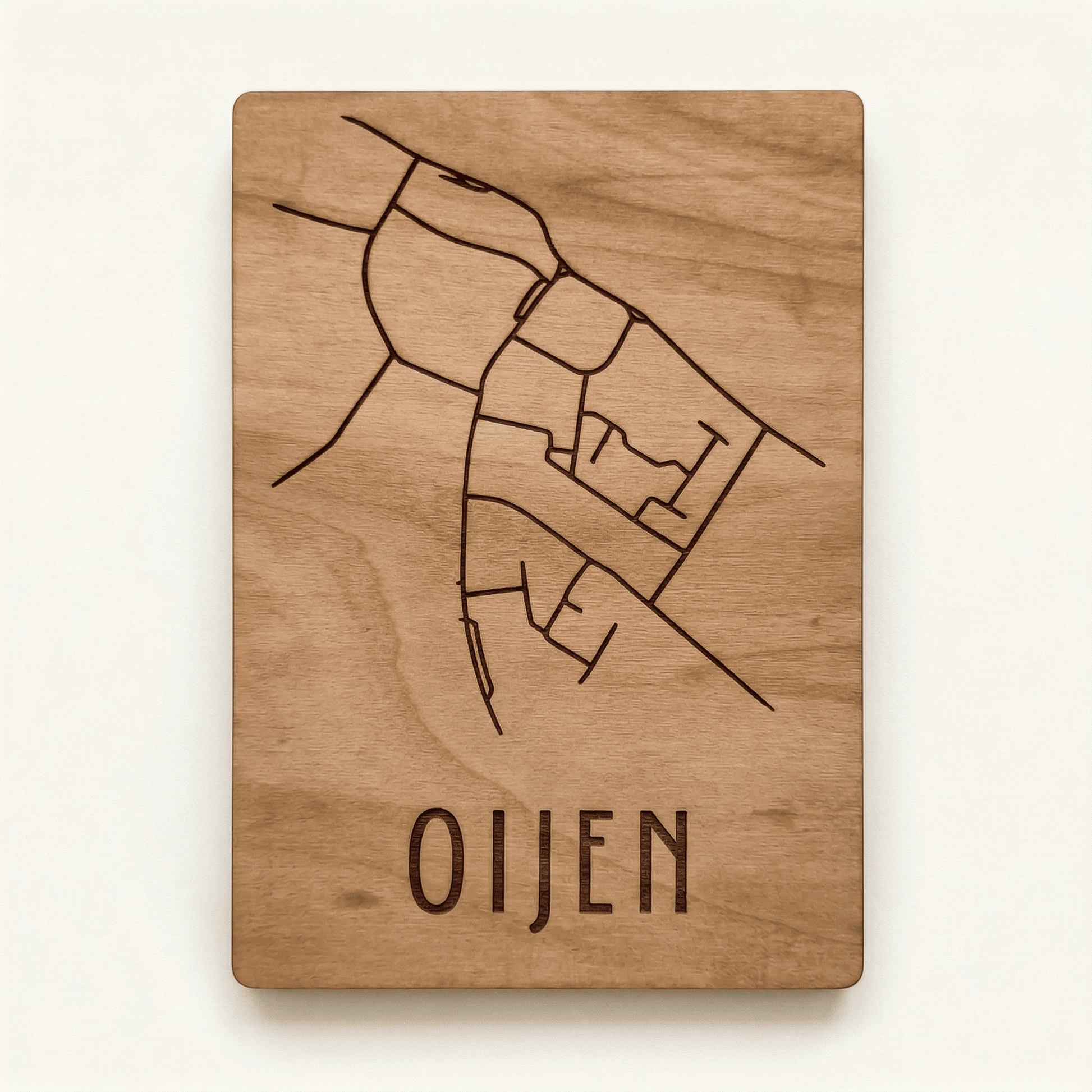 Houten stadskaart - stadkaart Megen – gedetailleerde stadsplattegrond van hout, perfect als uniek housewarming cadeau.