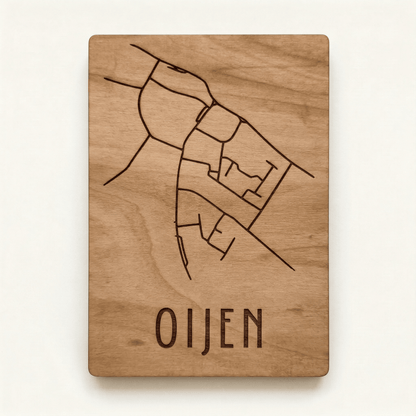 Houten stadskaart - stadkaart Megen – gedetailleerde stadsplattegrond van hout, perfect als uniek housewarming cadeau.